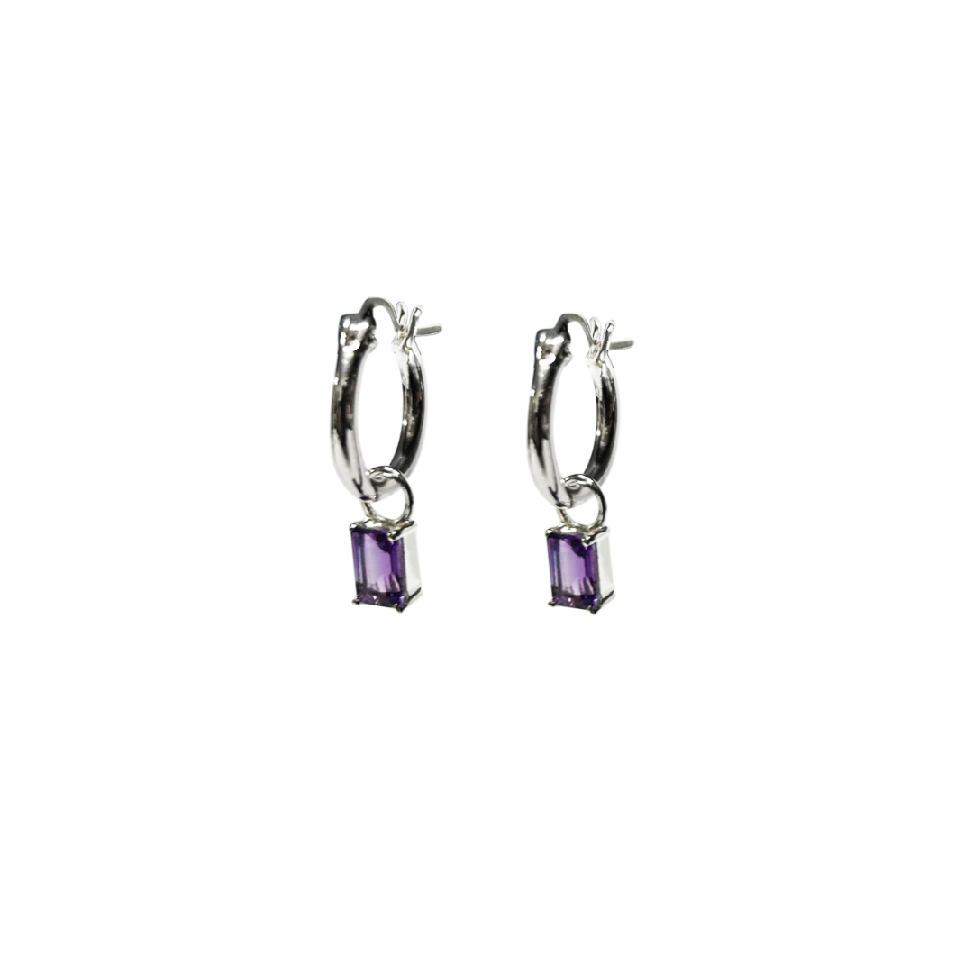 Lucie Purple Amethyst Silver Rectangle Hoop Earrings