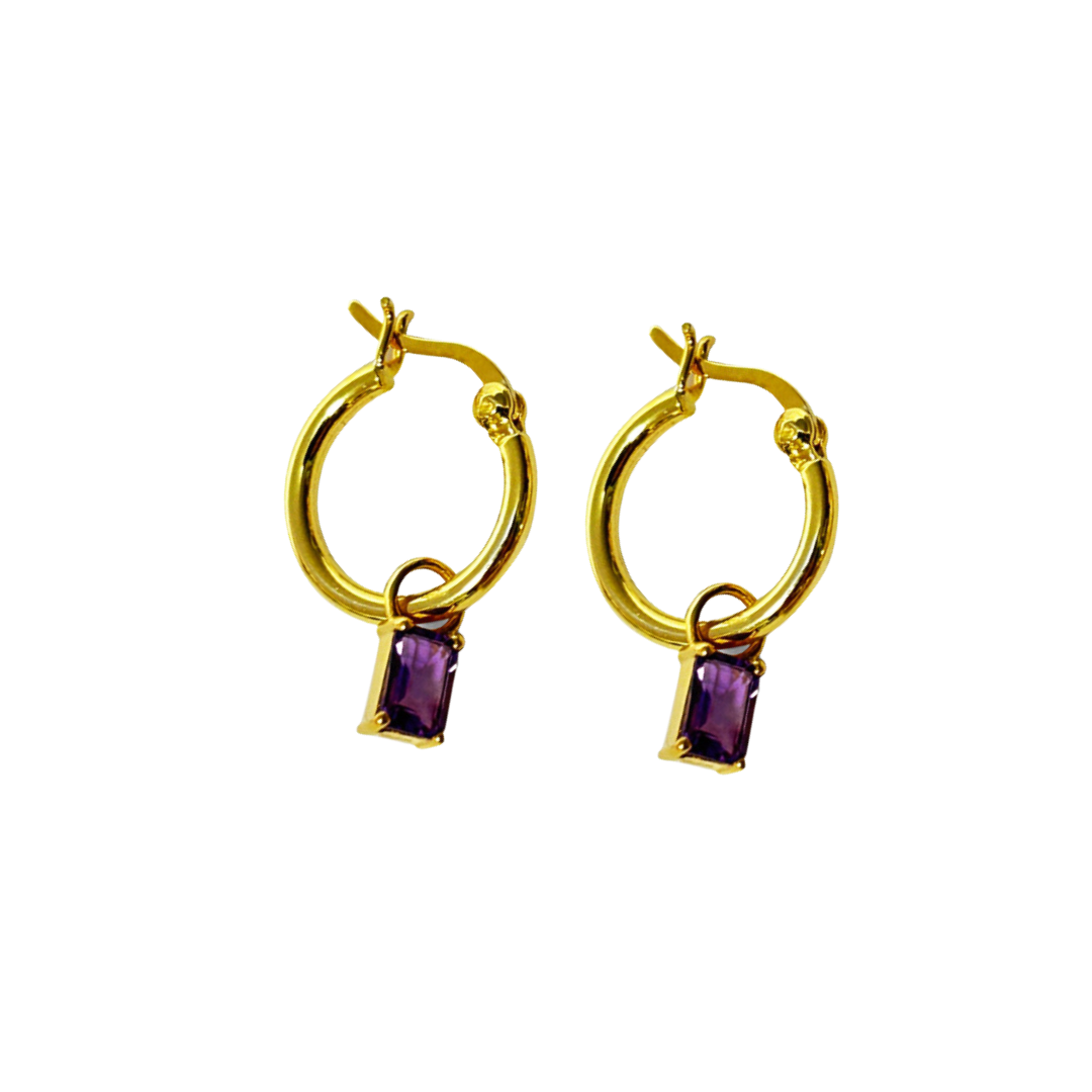 Lucie Purple Amethyst Yellow Gold Rectangle Hoop Earrings