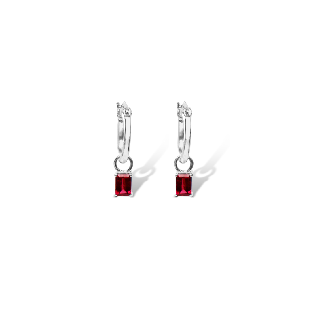 Lucie Rhodolite Garnet Silver Rectangle Hoop Earrings