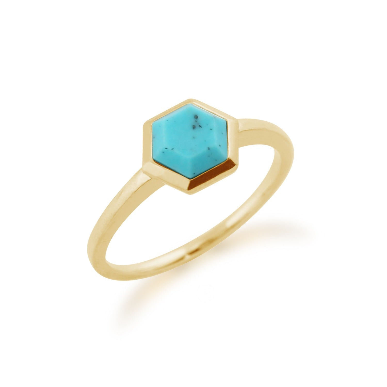 Turquoise Hexagon Ring Gold Plated Silver