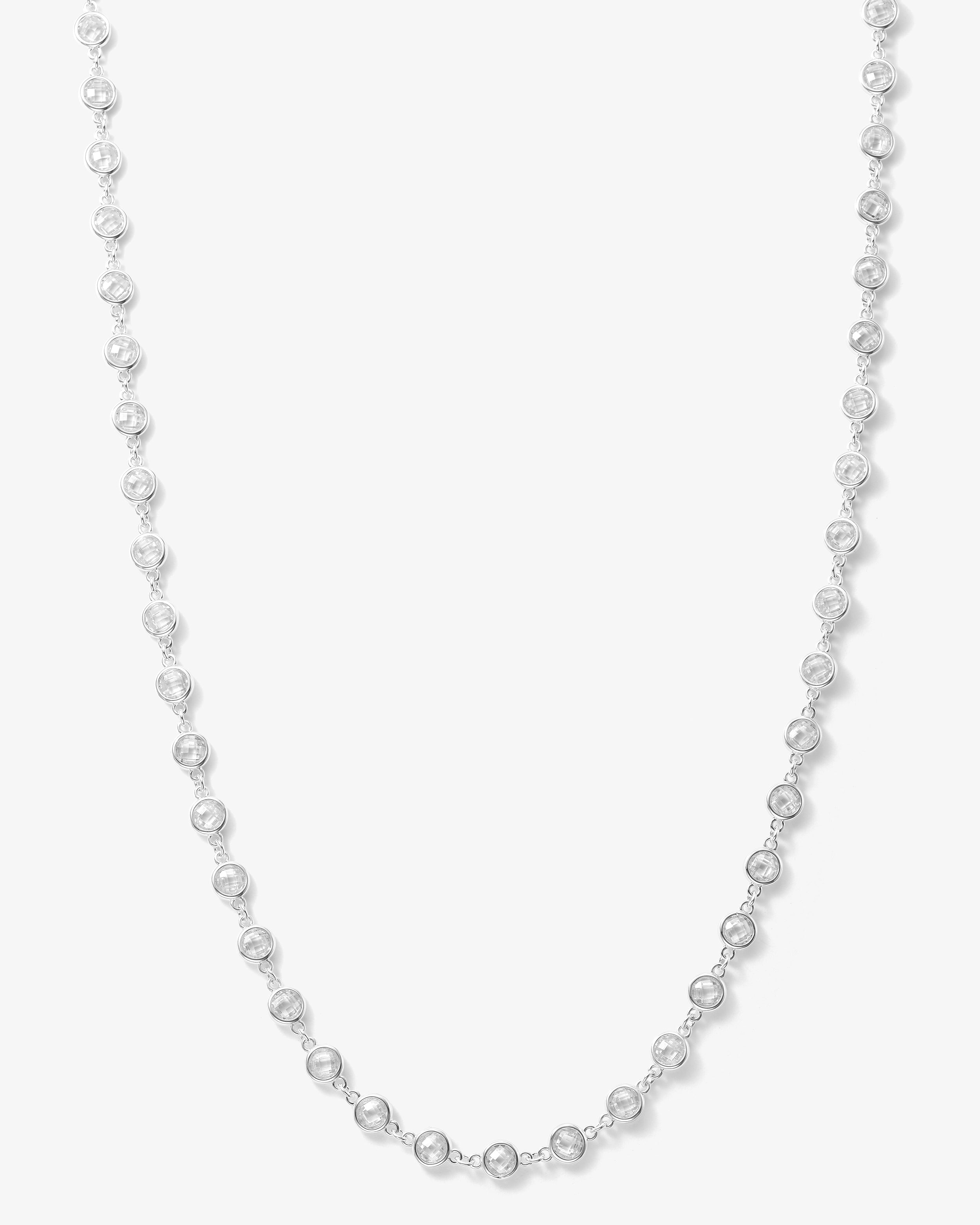 She is So Fire Necklace 36 inch in Silver and White Diamondettes