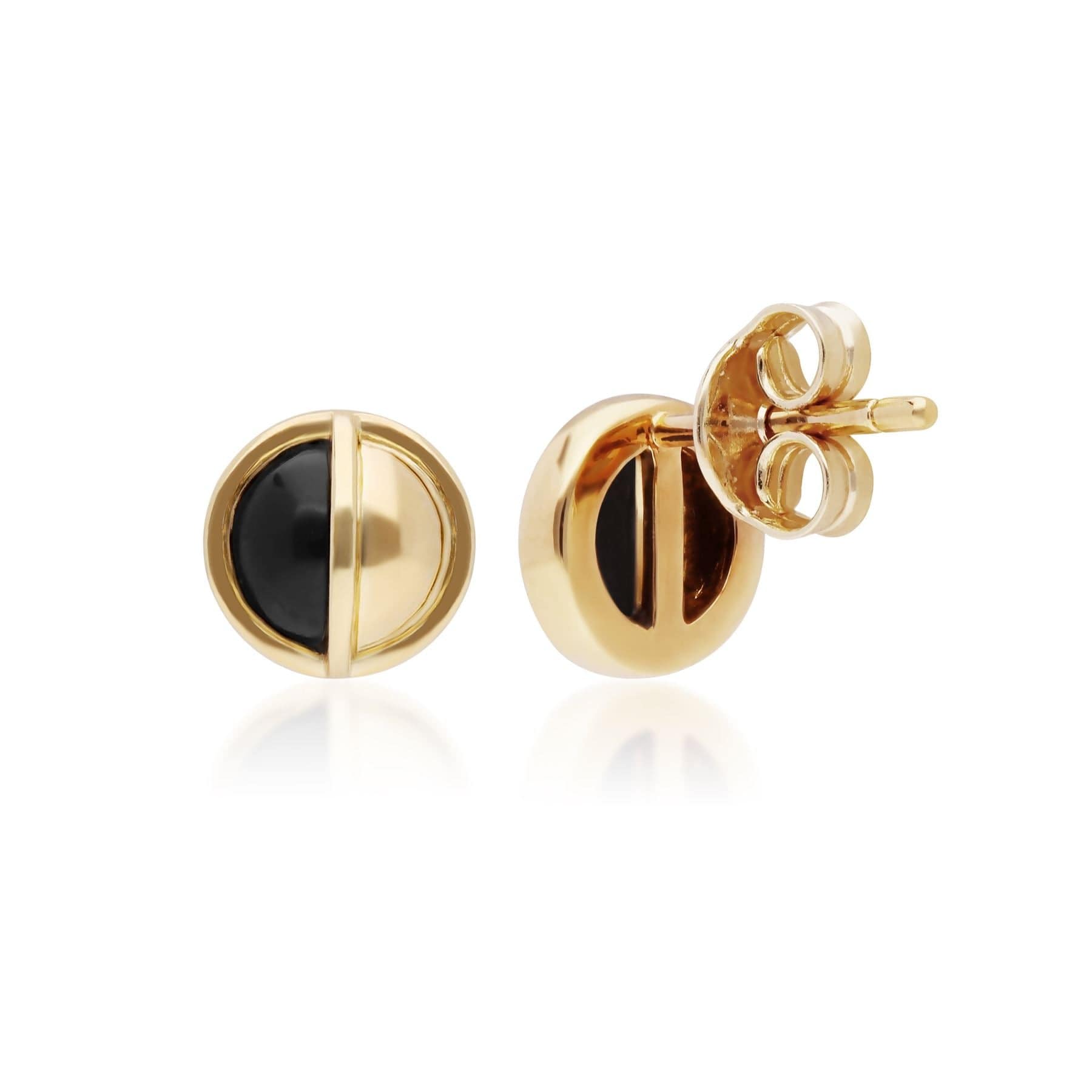 Micro Statement Round Onyx Stud Earrings In Gold Plated Silver