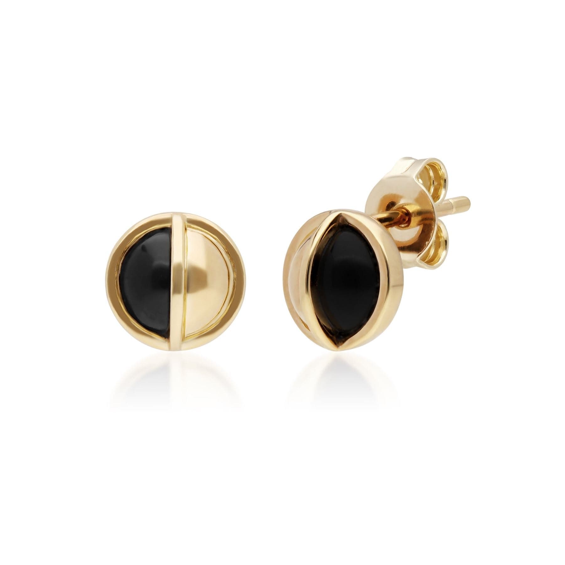 Micro Statement Round Onyx Stud Earrings In Gold Plated Silver