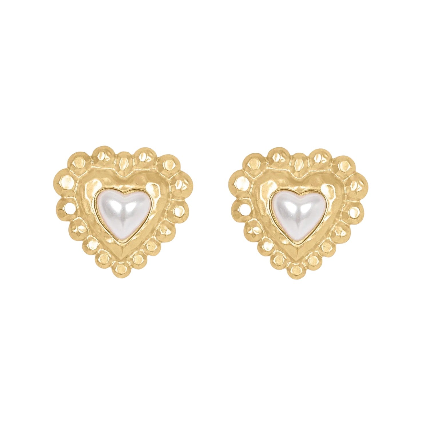 Milou Heart Pearl Earrings Gold