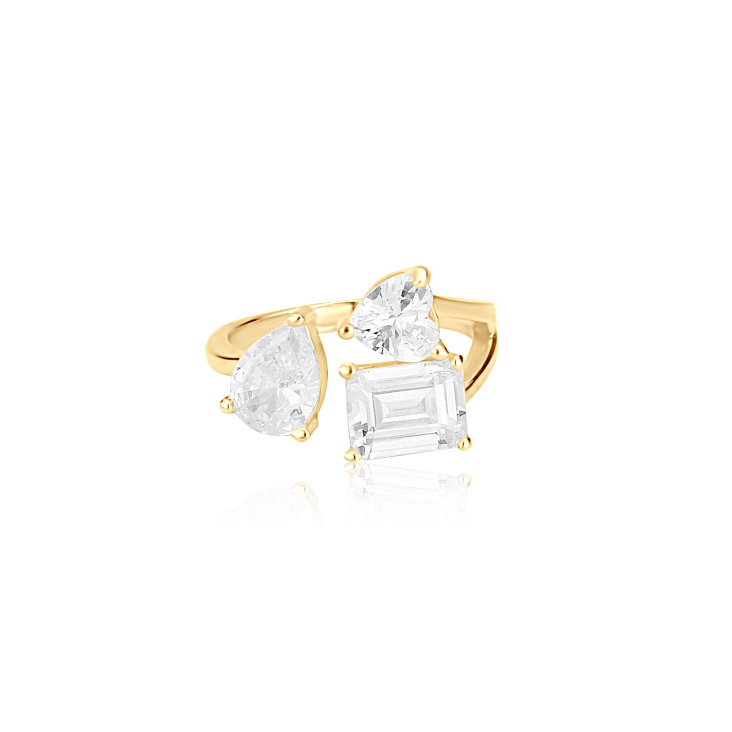 Mixed Shape Three Stone Open Ring Gold