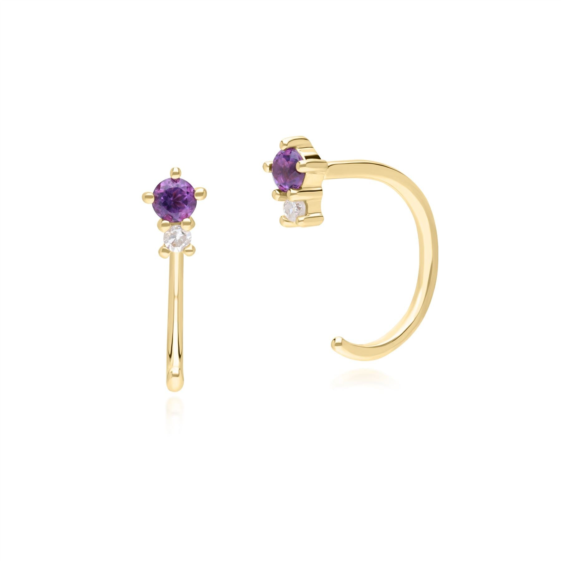 Amethyst Diamond Pull Through Hoop Earrings In Yellow Gold