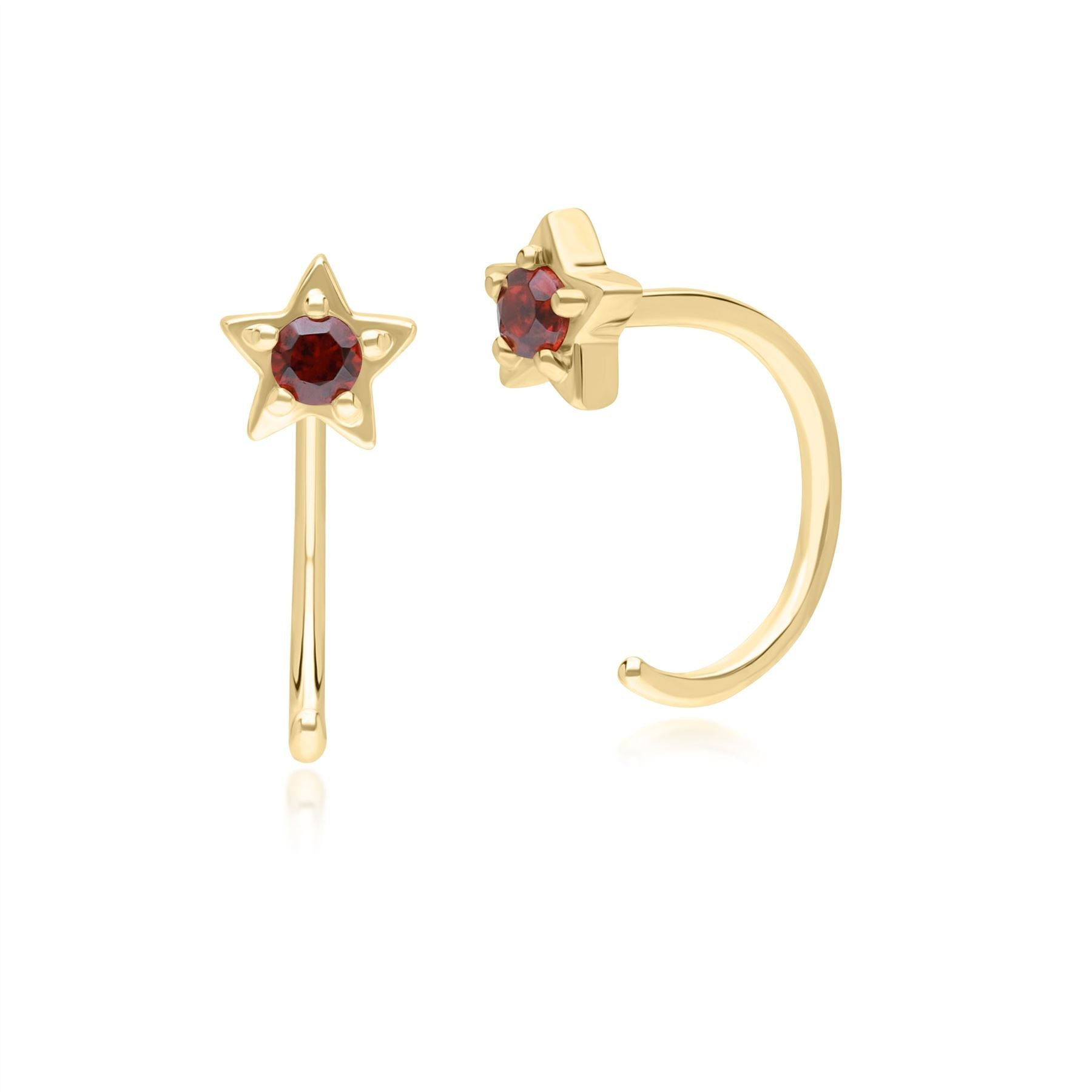 Garnet Pull Through Hoop Earrings In Yellow Gold