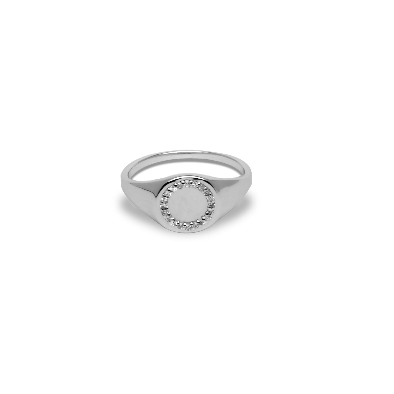 Diamond Halo Sterling Silver Signet Ring