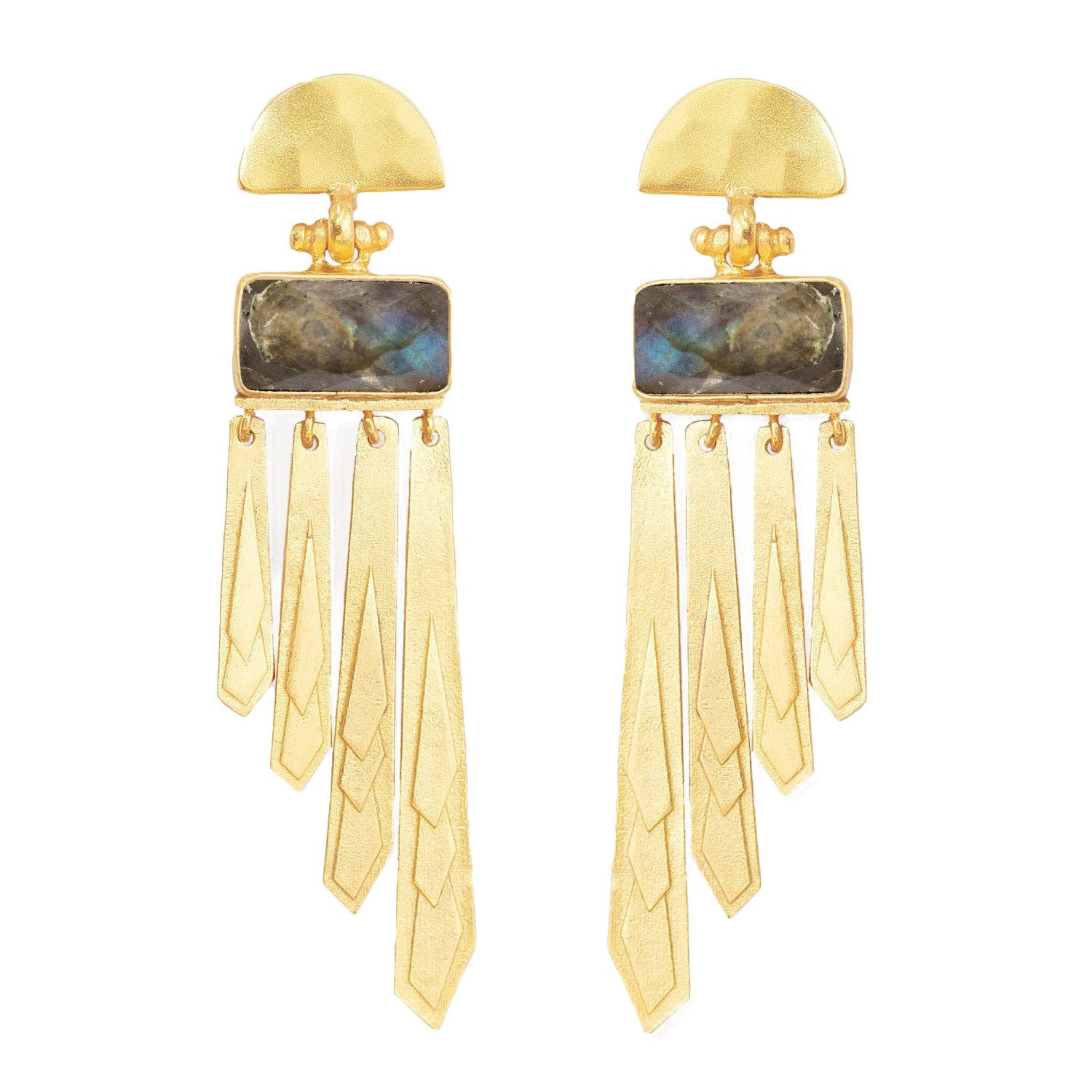 Erte Labradorite Gold Drop Earrings