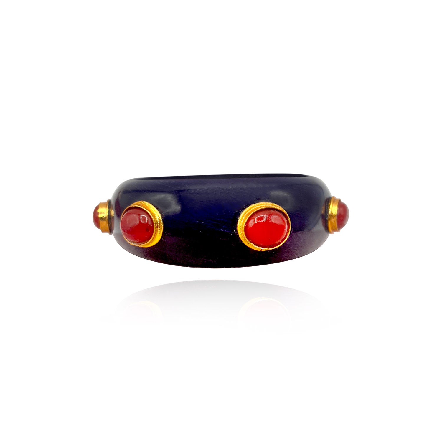 Navy Blue Resin Bangle Red Agate Oval Stones