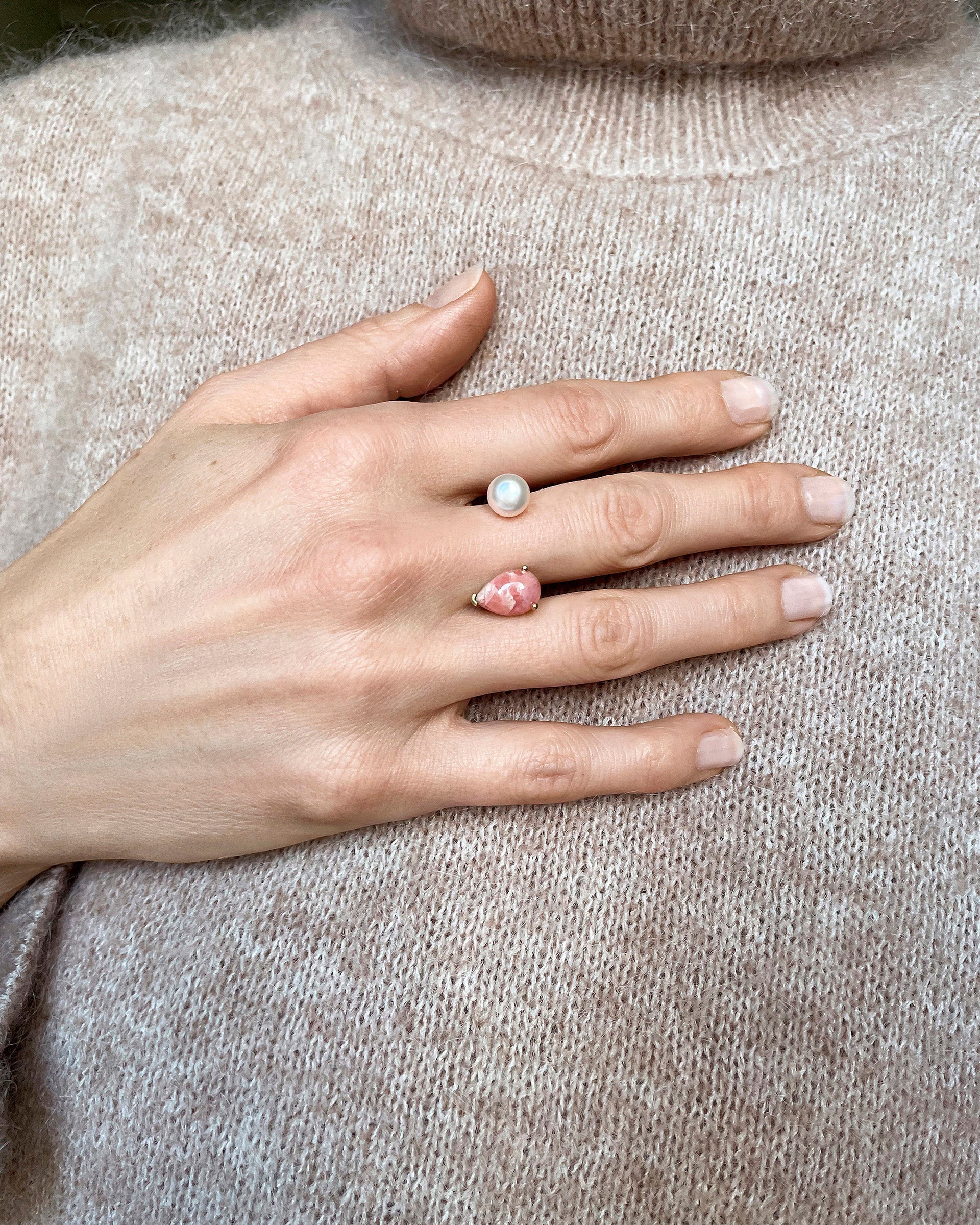 Double Pearl Pear Ring