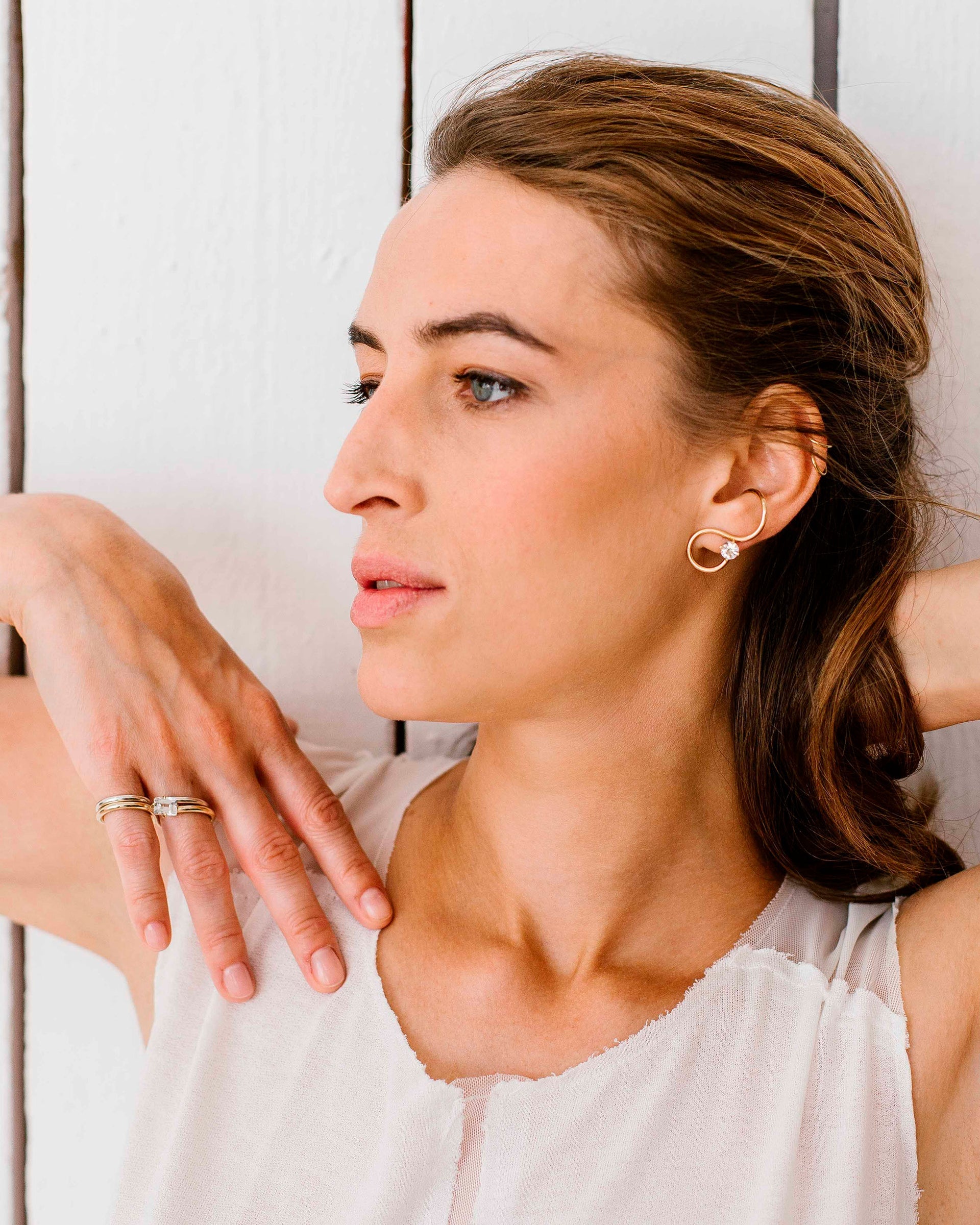 Singular White Topaz Signature Earring