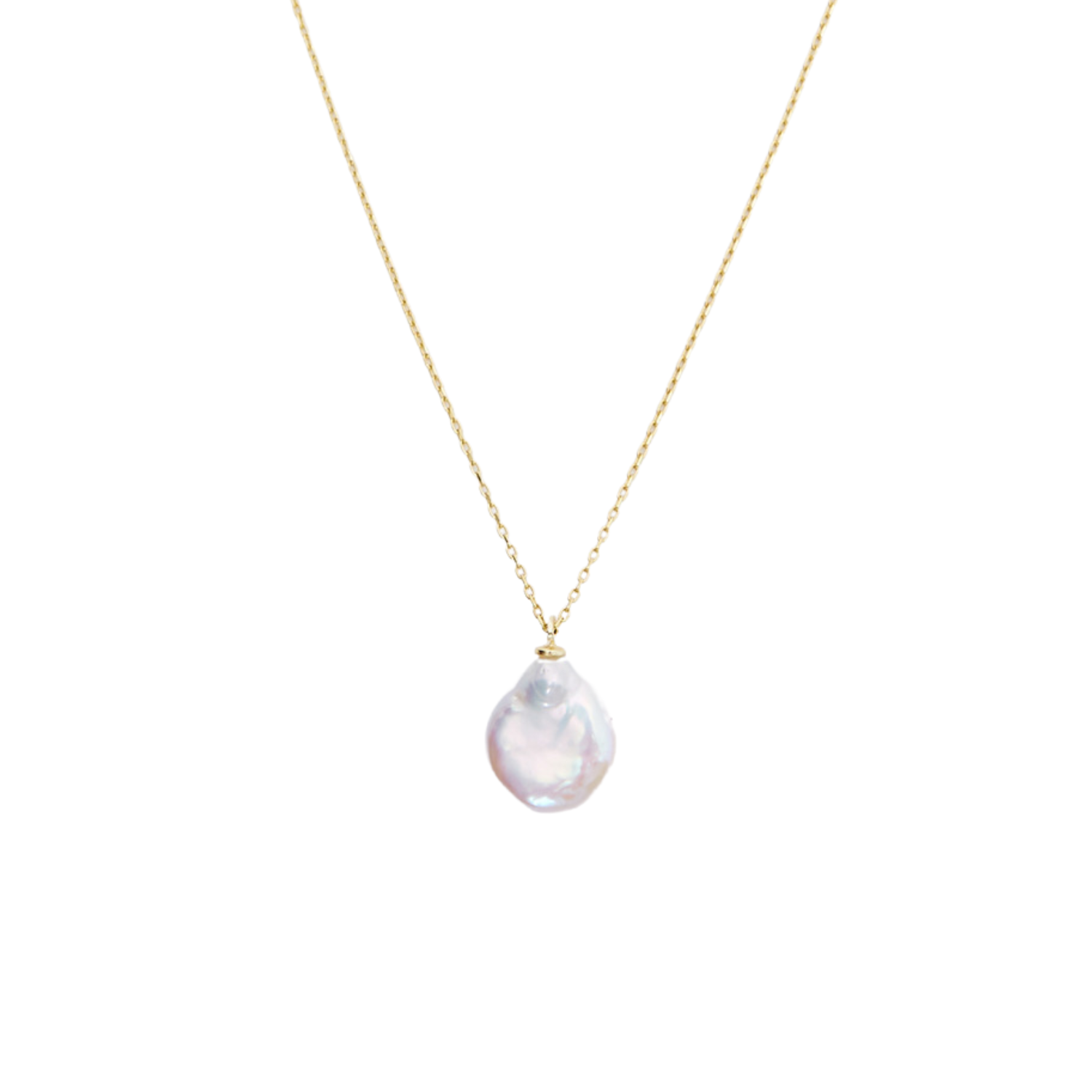 Baroque Flat Pearl Pendant Necklace Sterling Silver Gold