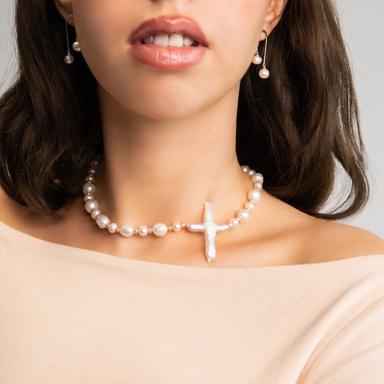 Nomi Pearl Cross Necklace