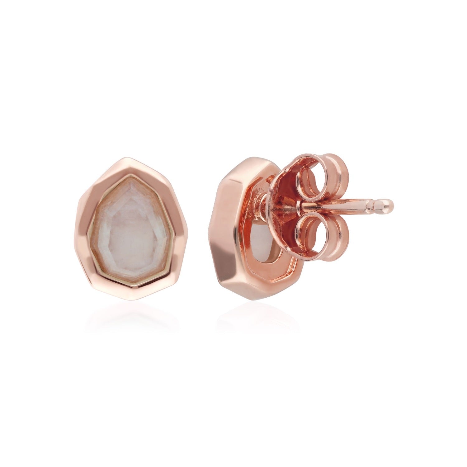 Irregular Rainbow Moonstone Stud Earrings Rose Gold Plated