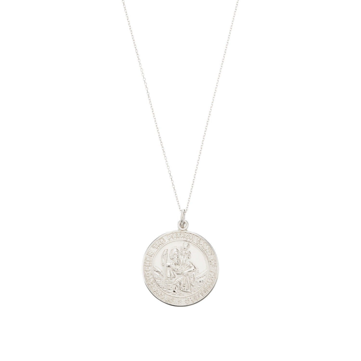 Sterling Silver Large St Christopher Medallion Necklace