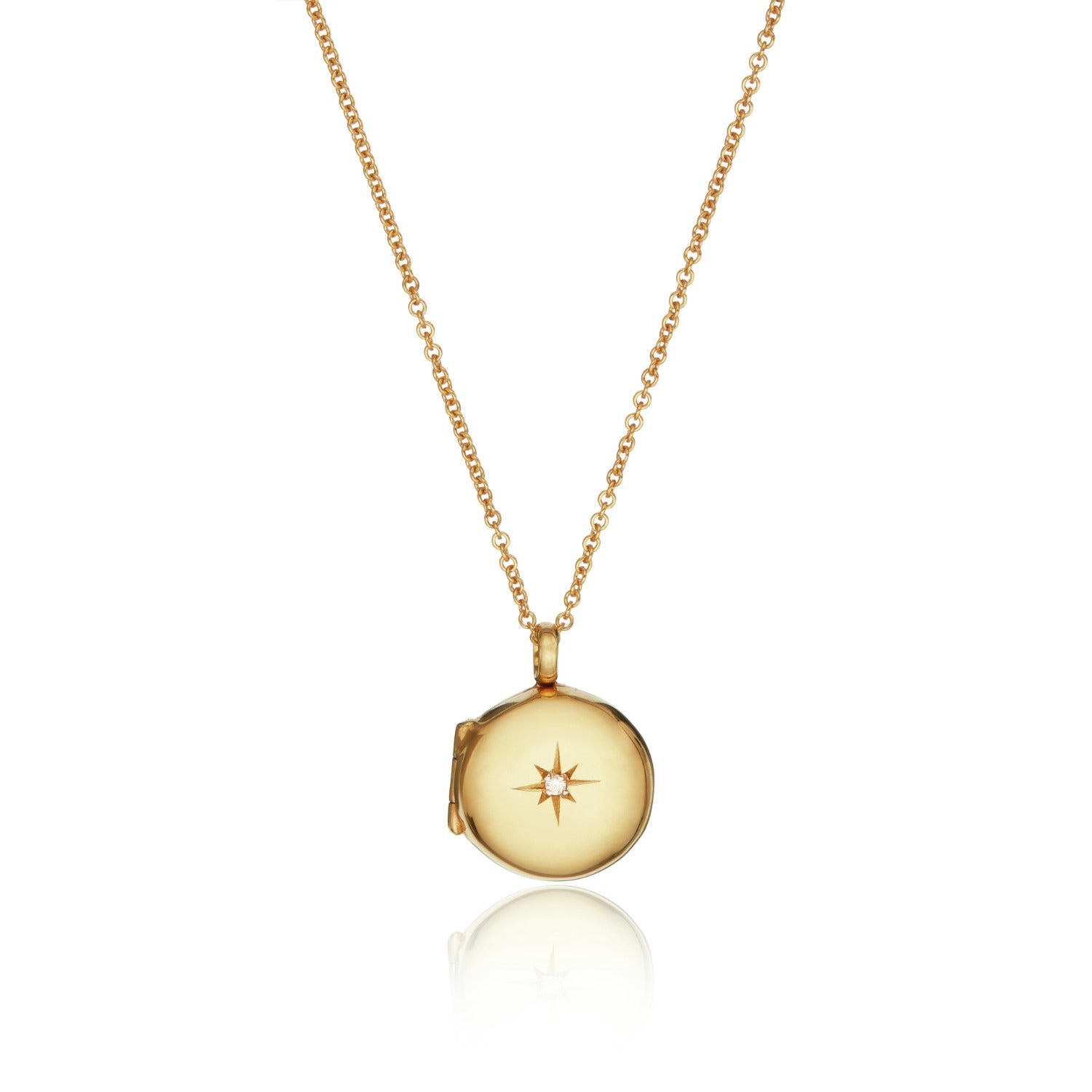 Gold Small Round Diamond Locket Necklace