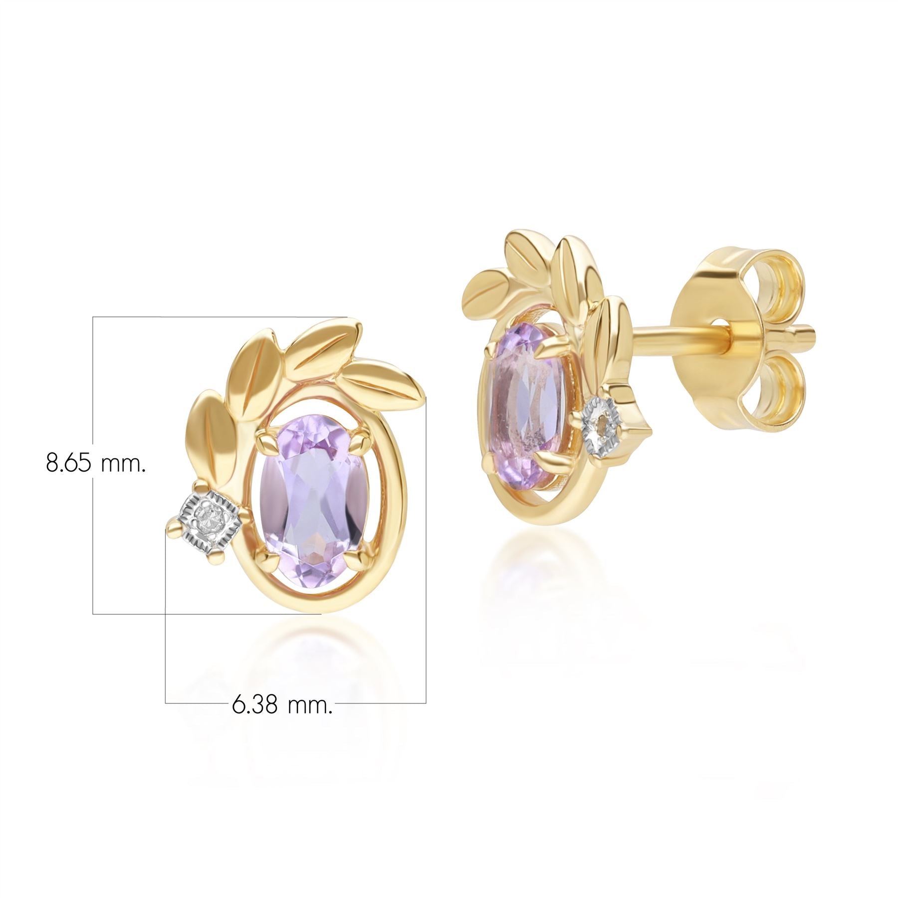 Pink Amethyst Diamond Stud Earrings In Yellow Gold