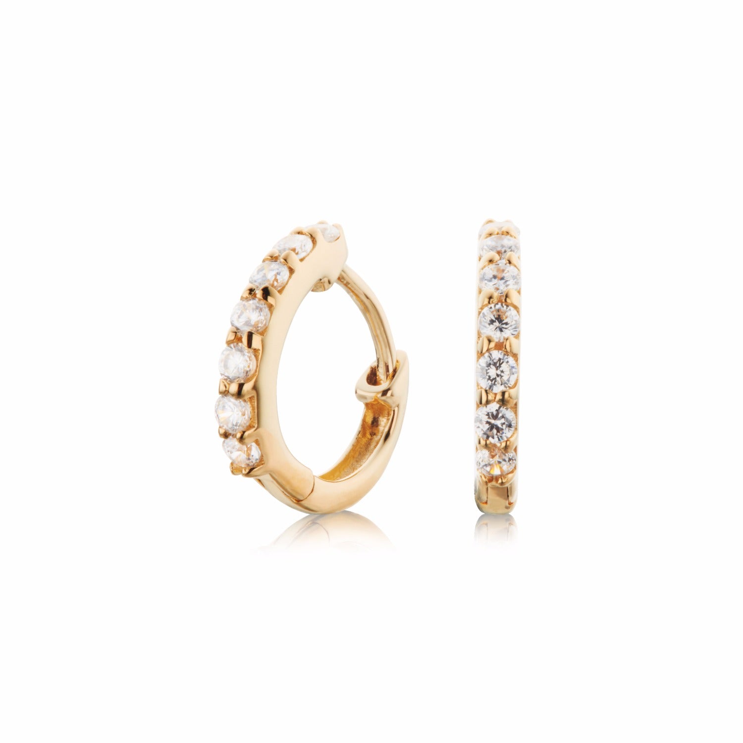 Solid Gold Diamond Huggie Hoop Earrings