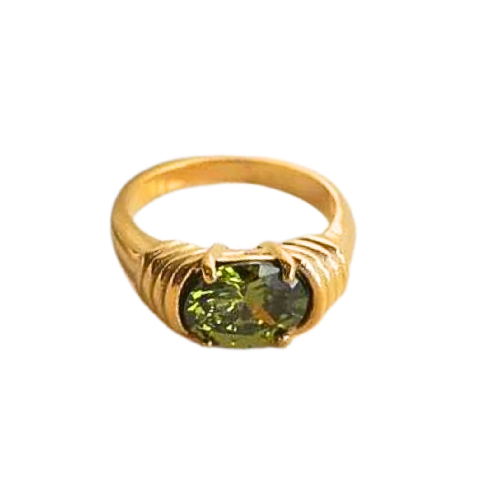 Olive Green Zirconia Gold Signet Ring