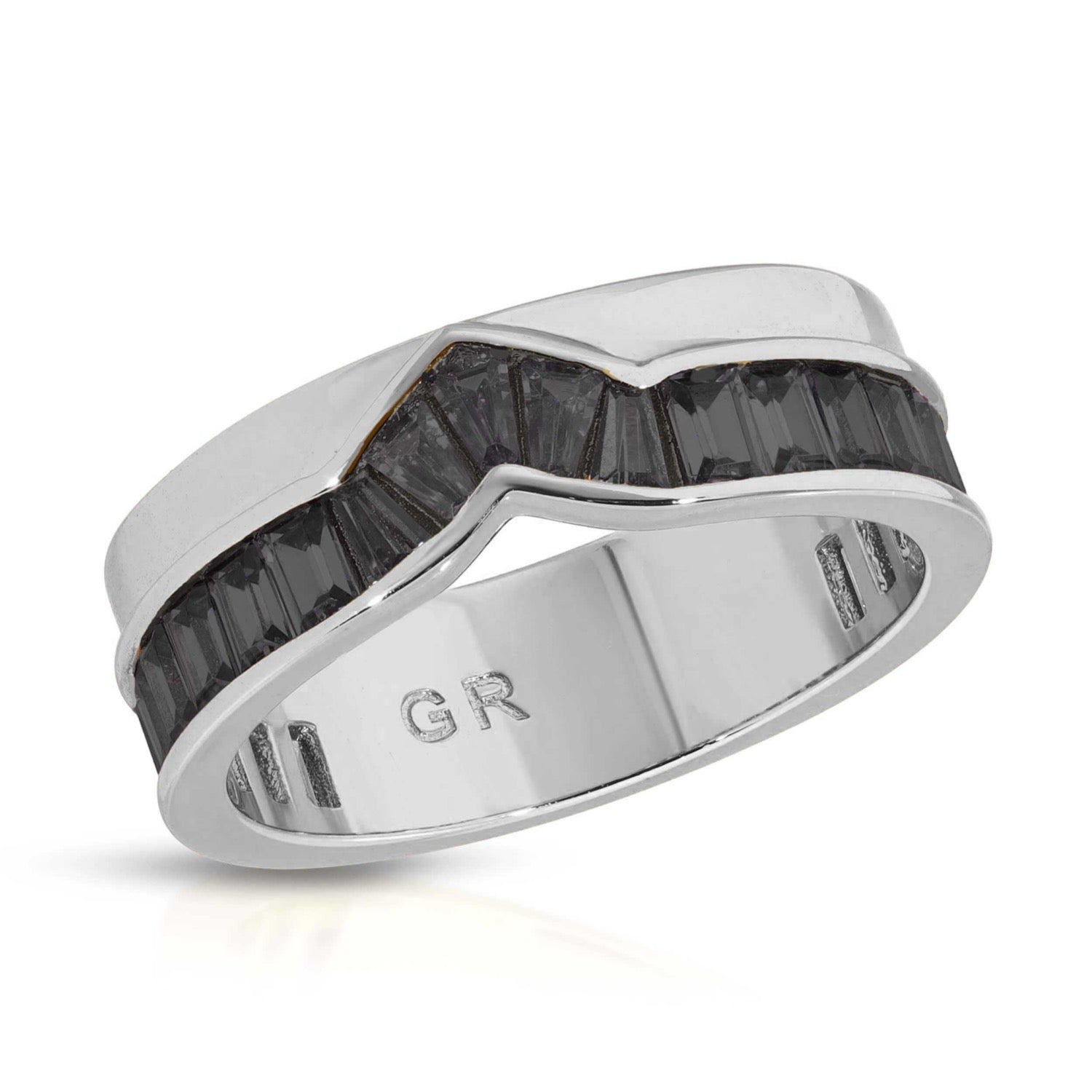 Peak Baguette Band Ring Black Silver