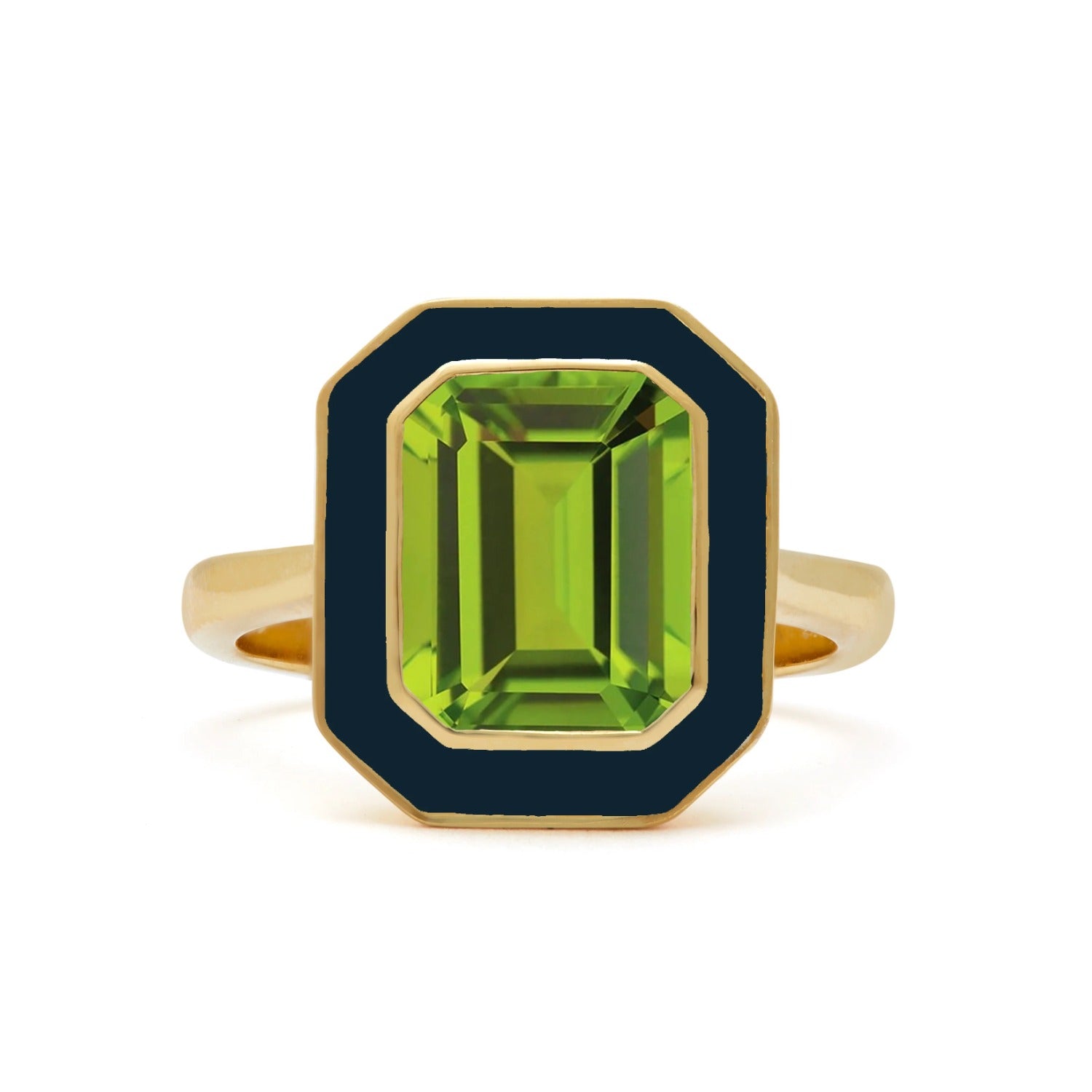 Peridot And Navy Enamel Cocktail Ring