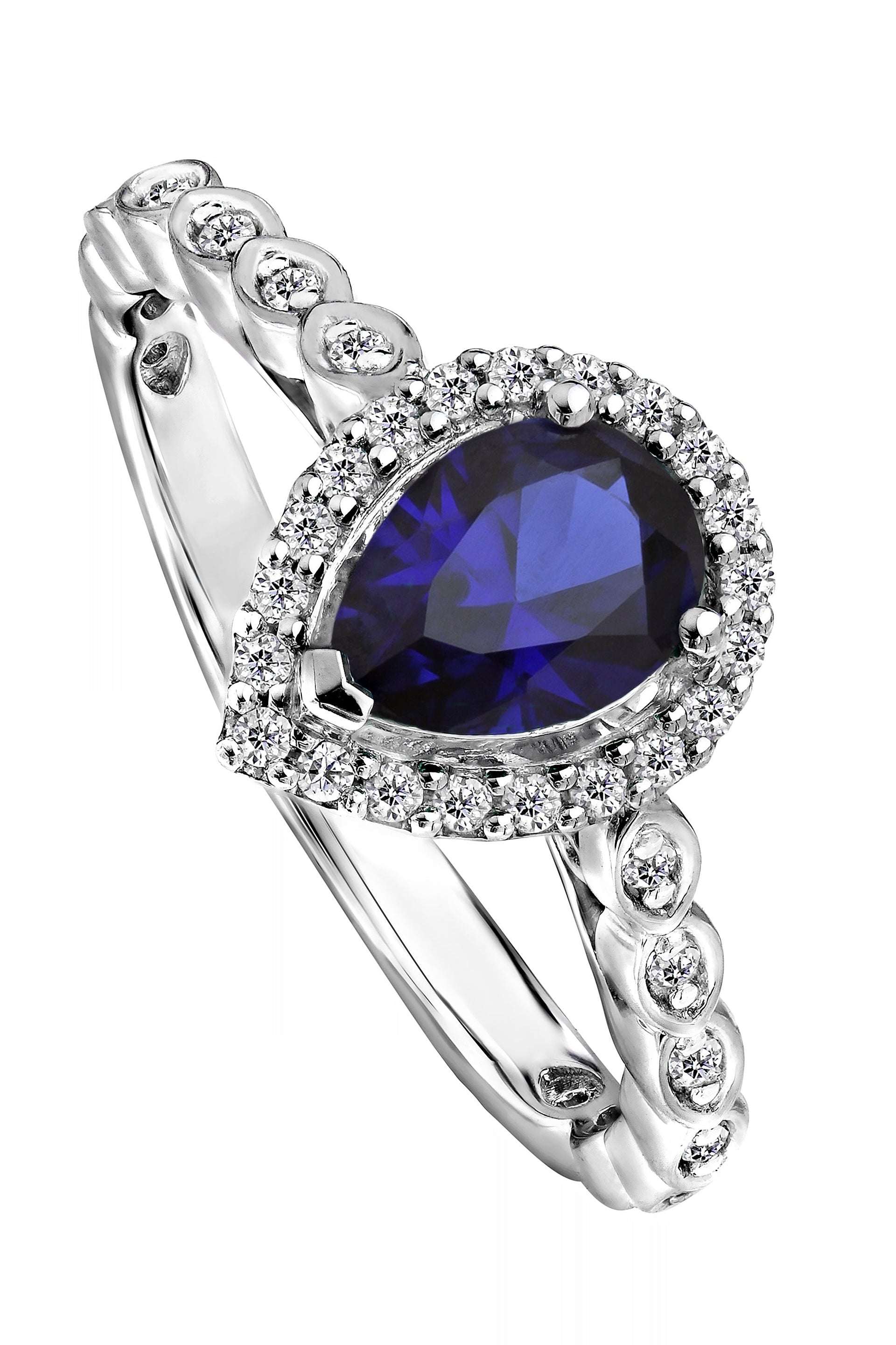 Lyra White Gold Lab Grown Diamond Created Sapphire Vintage Inspired Ring