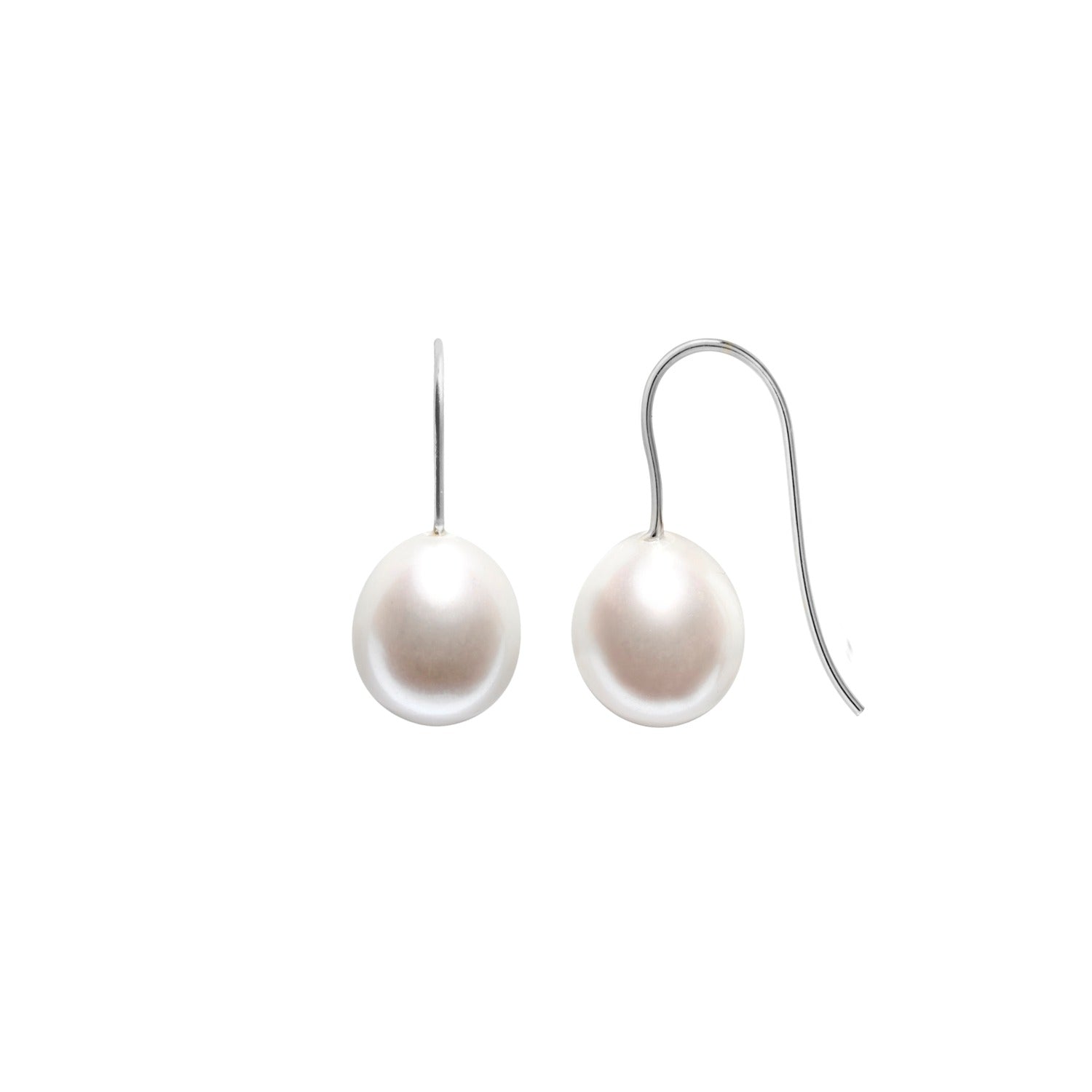 Archi White Drop Pearl Hook Earrings Silver