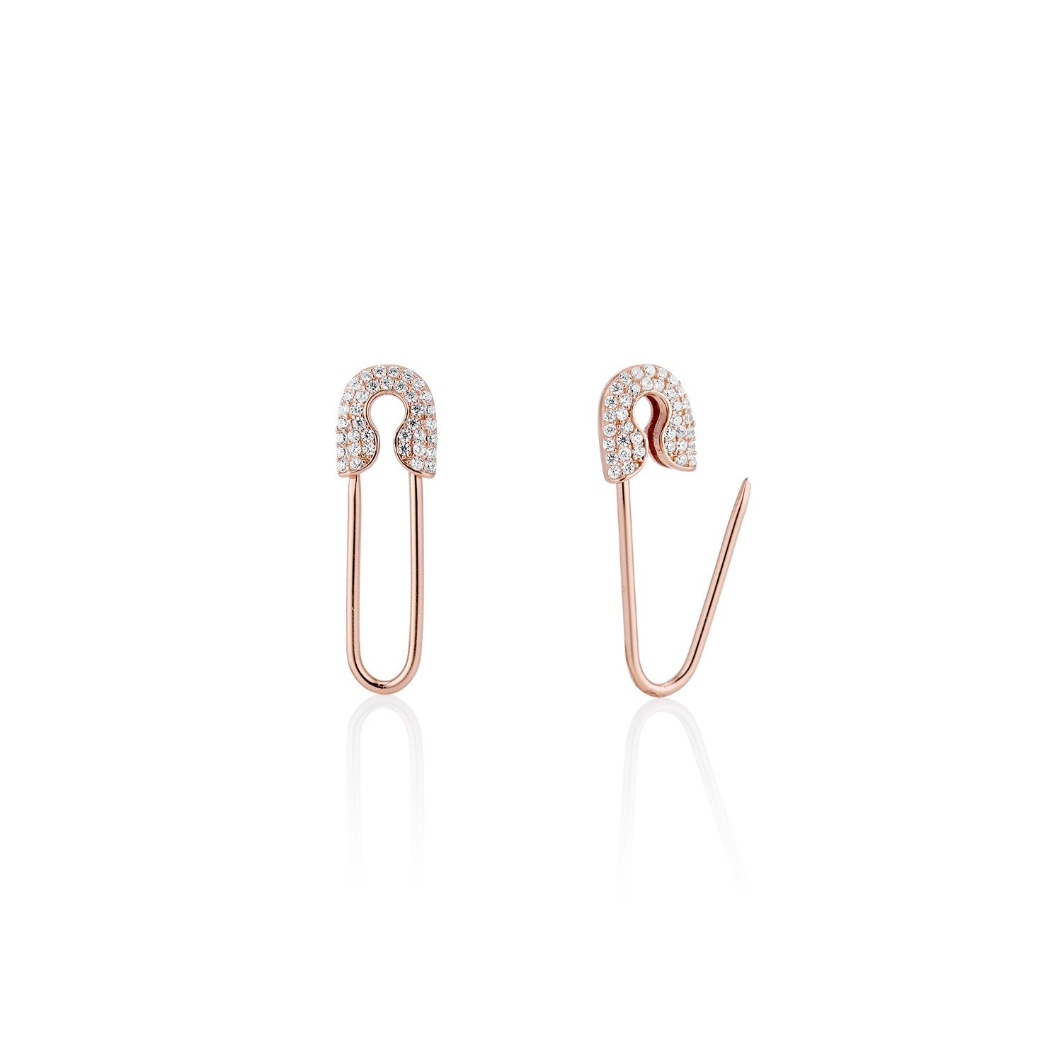 Solid X Pave Safety Pin Earring Gold