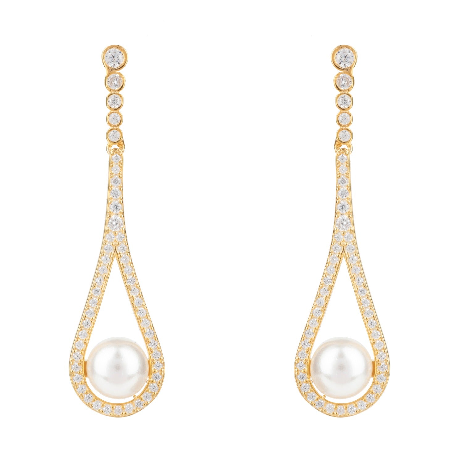 Cradled Pearl Drop Earrings Gold