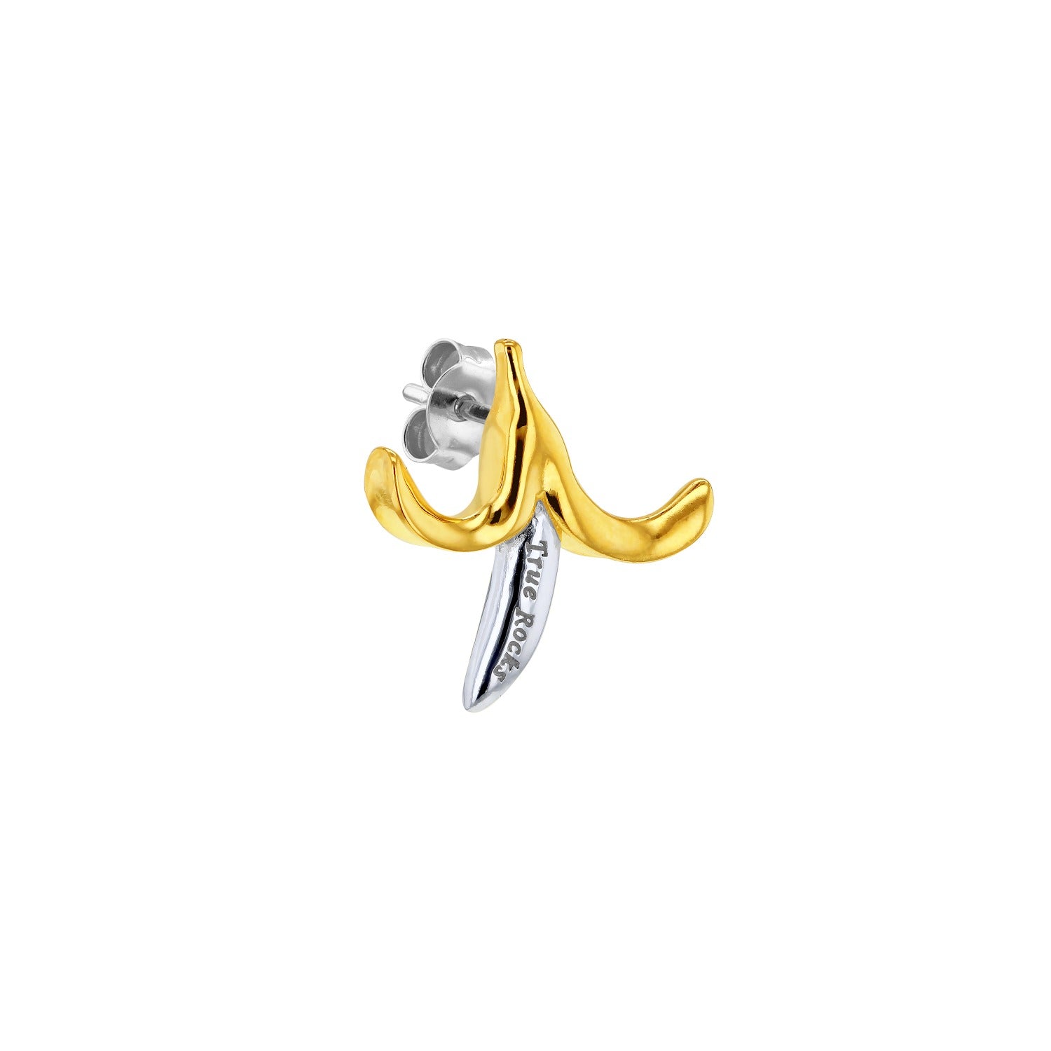 Banana Stud Earring 2Tone Gold Silver