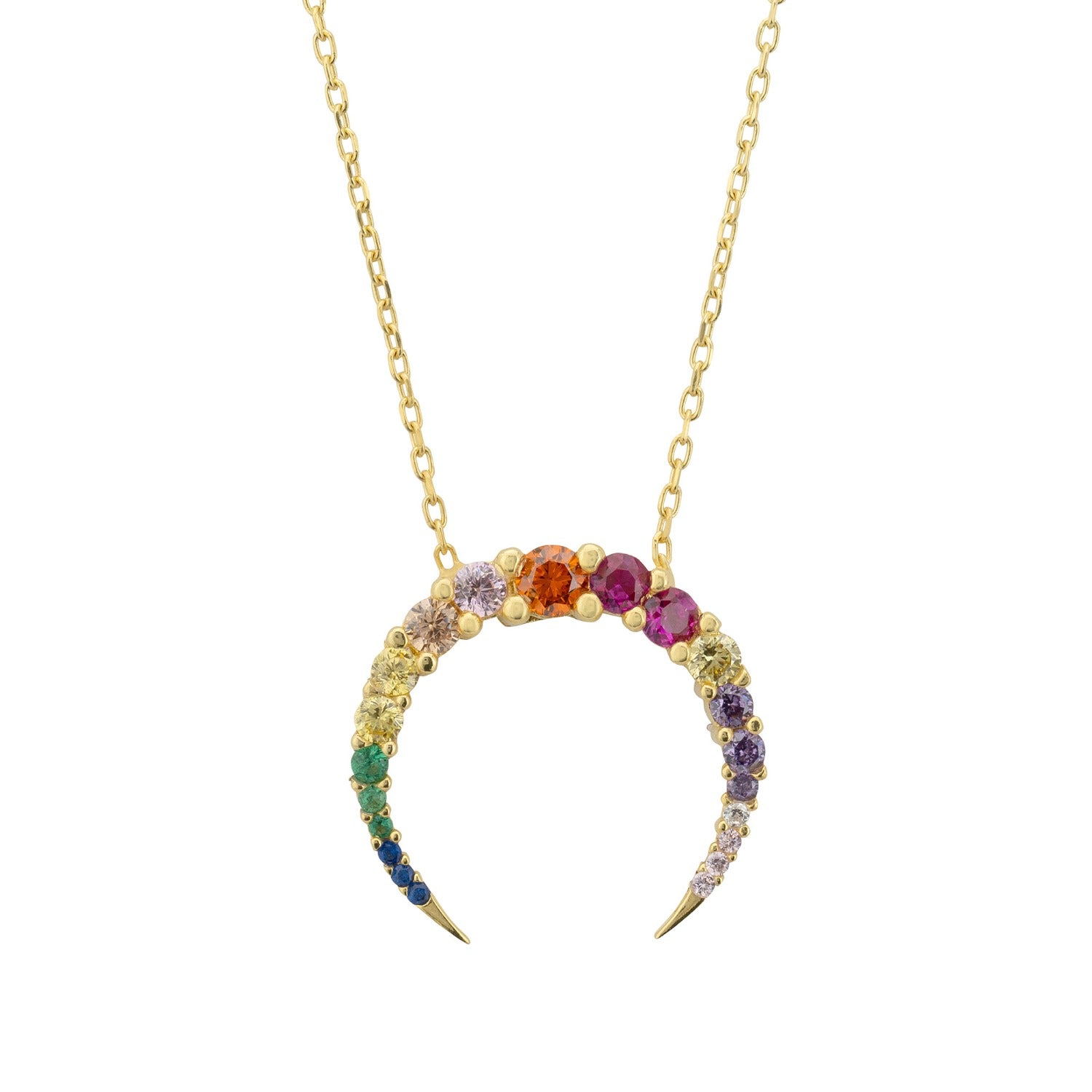 Rainbow Crescent Horn Pendant Necklace Gold