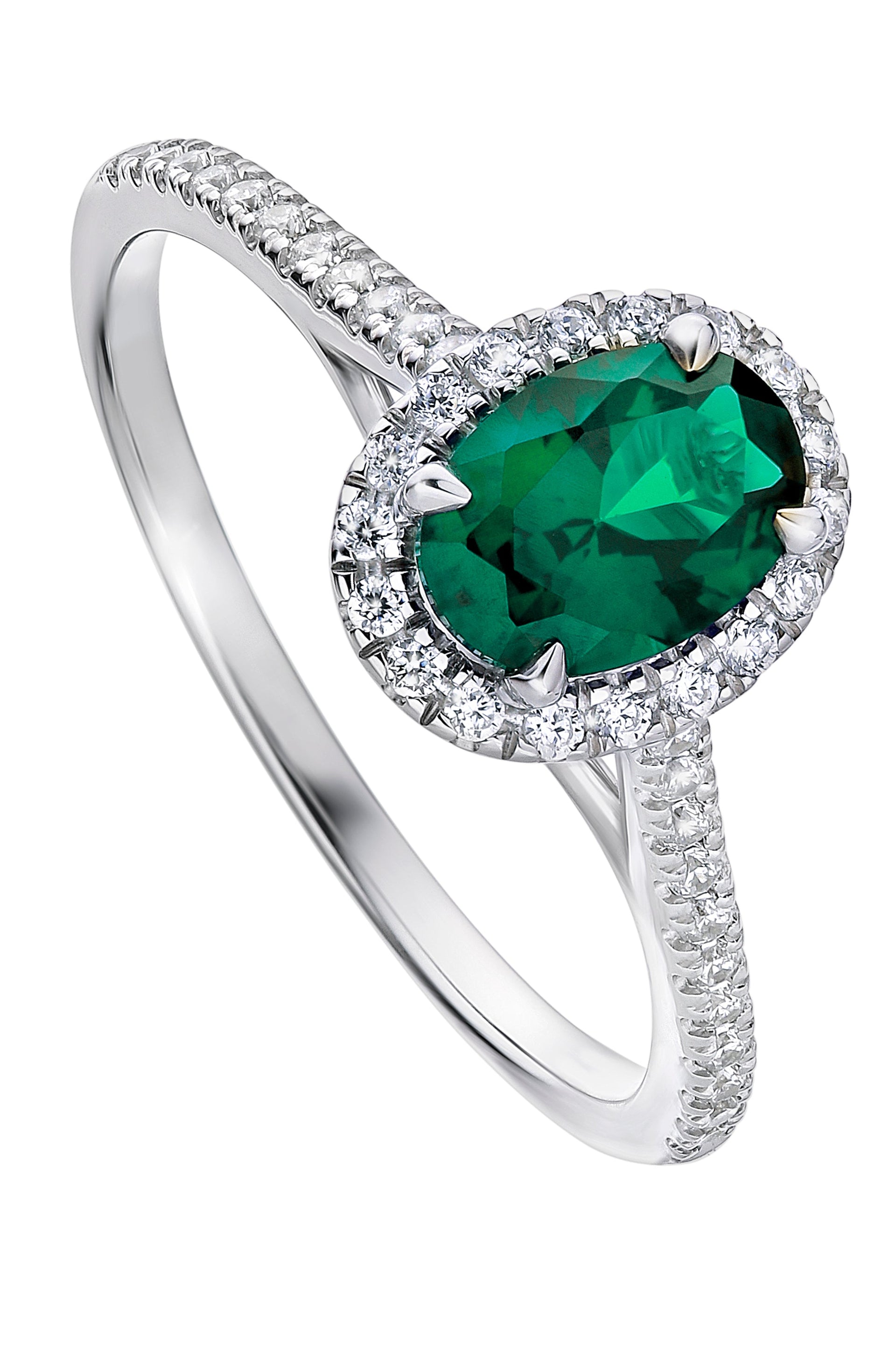 Rosalind White Gold Lab Grown Diamond Created Emerald Ring