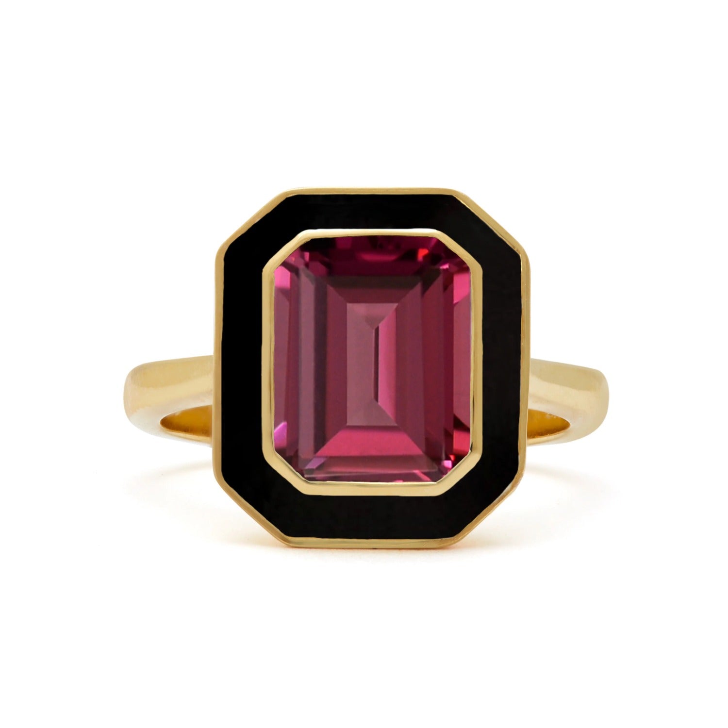 Rhodolite And Black Enamel Cocktail Ring