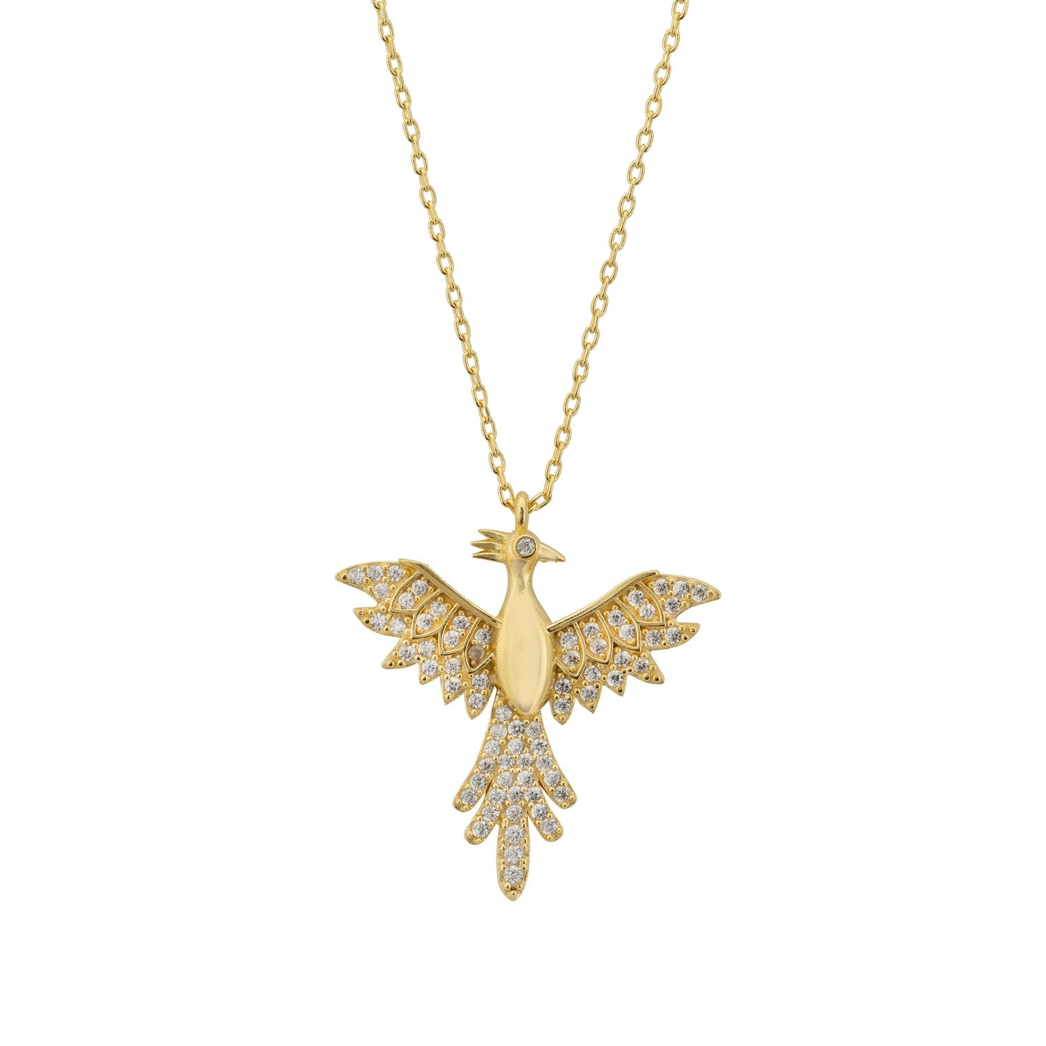 Rising Phoenix Bird Pendant Necklace Gold