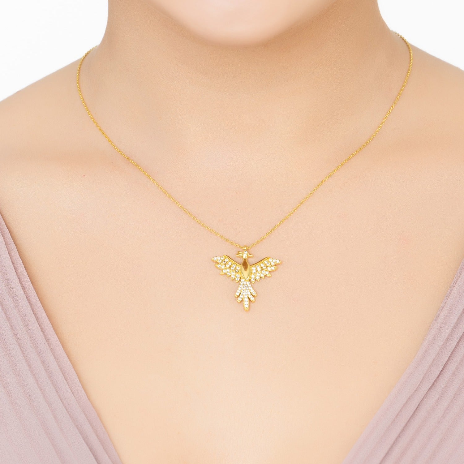 Rising Phoenix Bird Pendant Necklace Gold