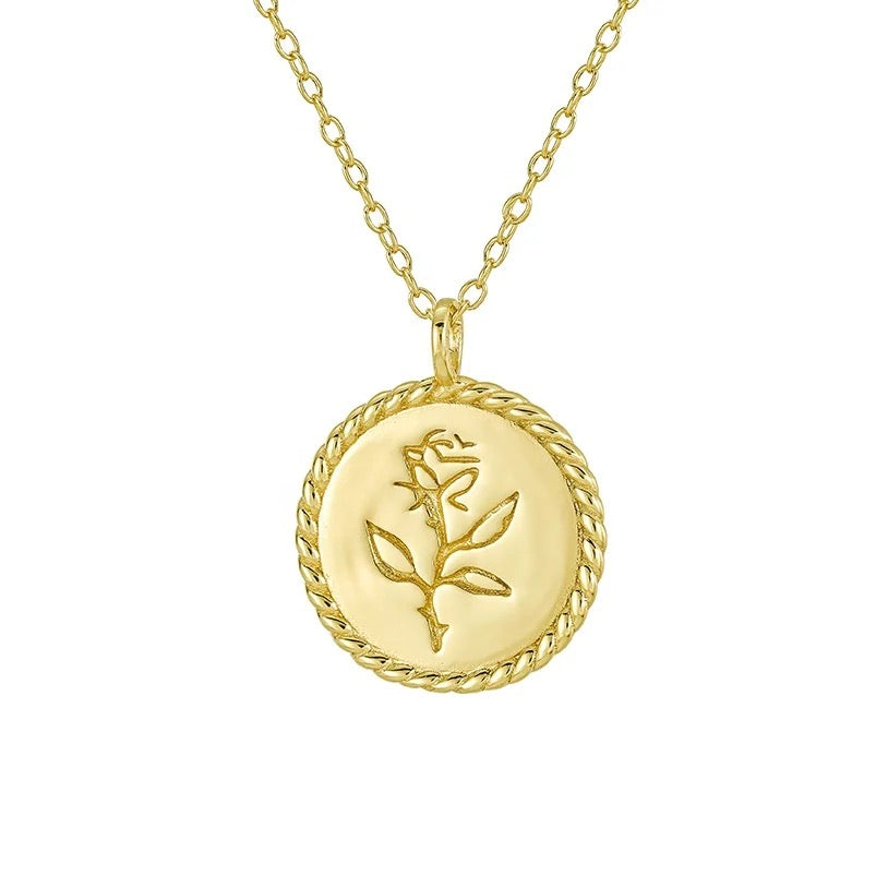 Rose Coin Pendant Necklace