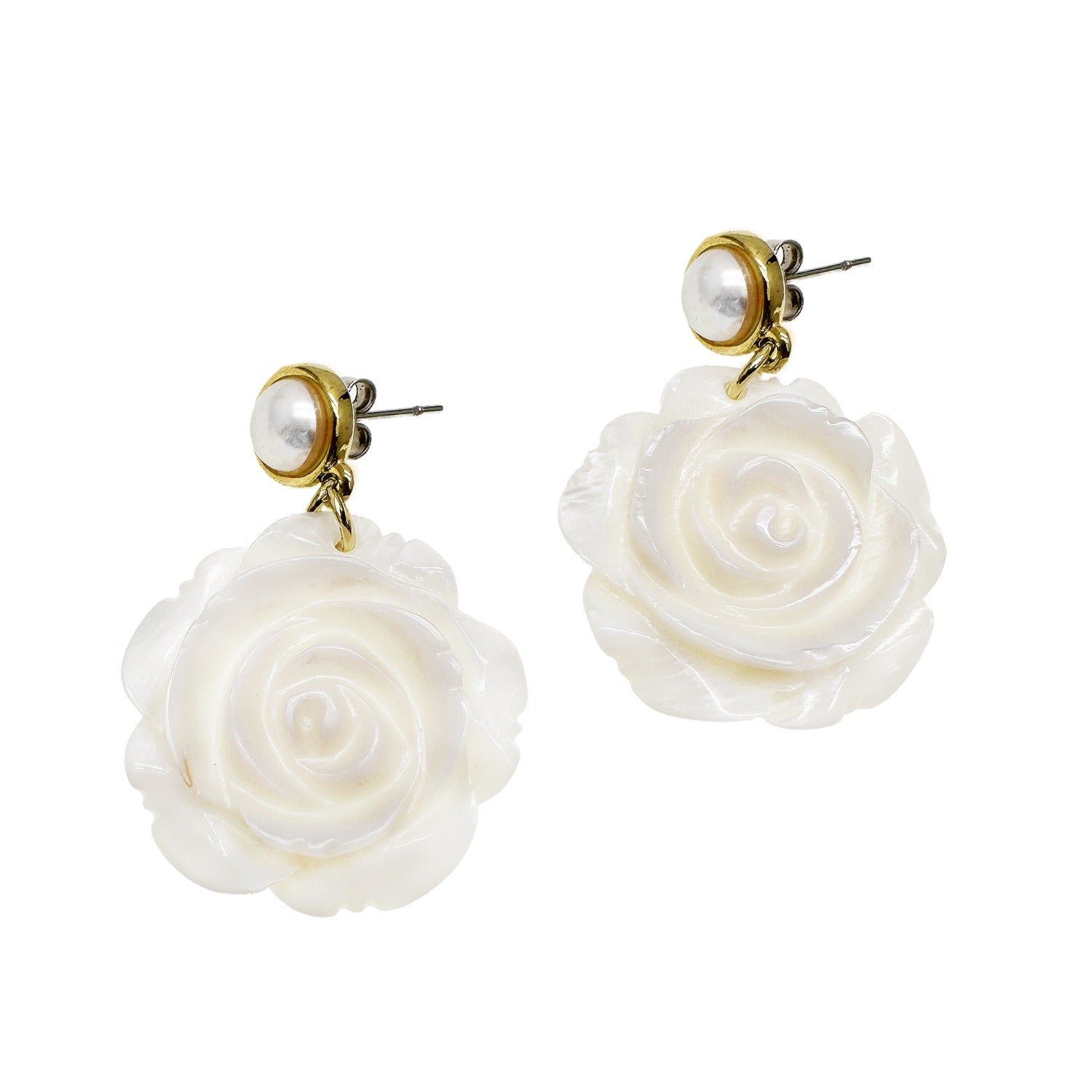 Rose Flower Shaped Shell Dangle Statement Earrings