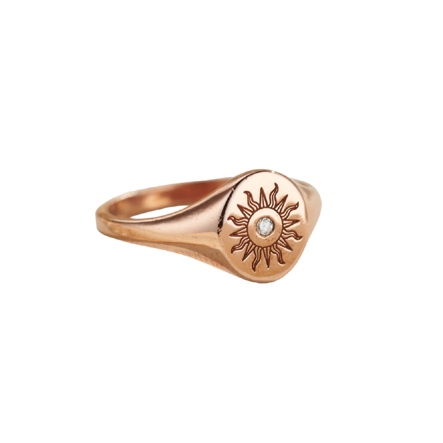 Rose Gold Plated Engraved Sunshine Diamond Signet Ring