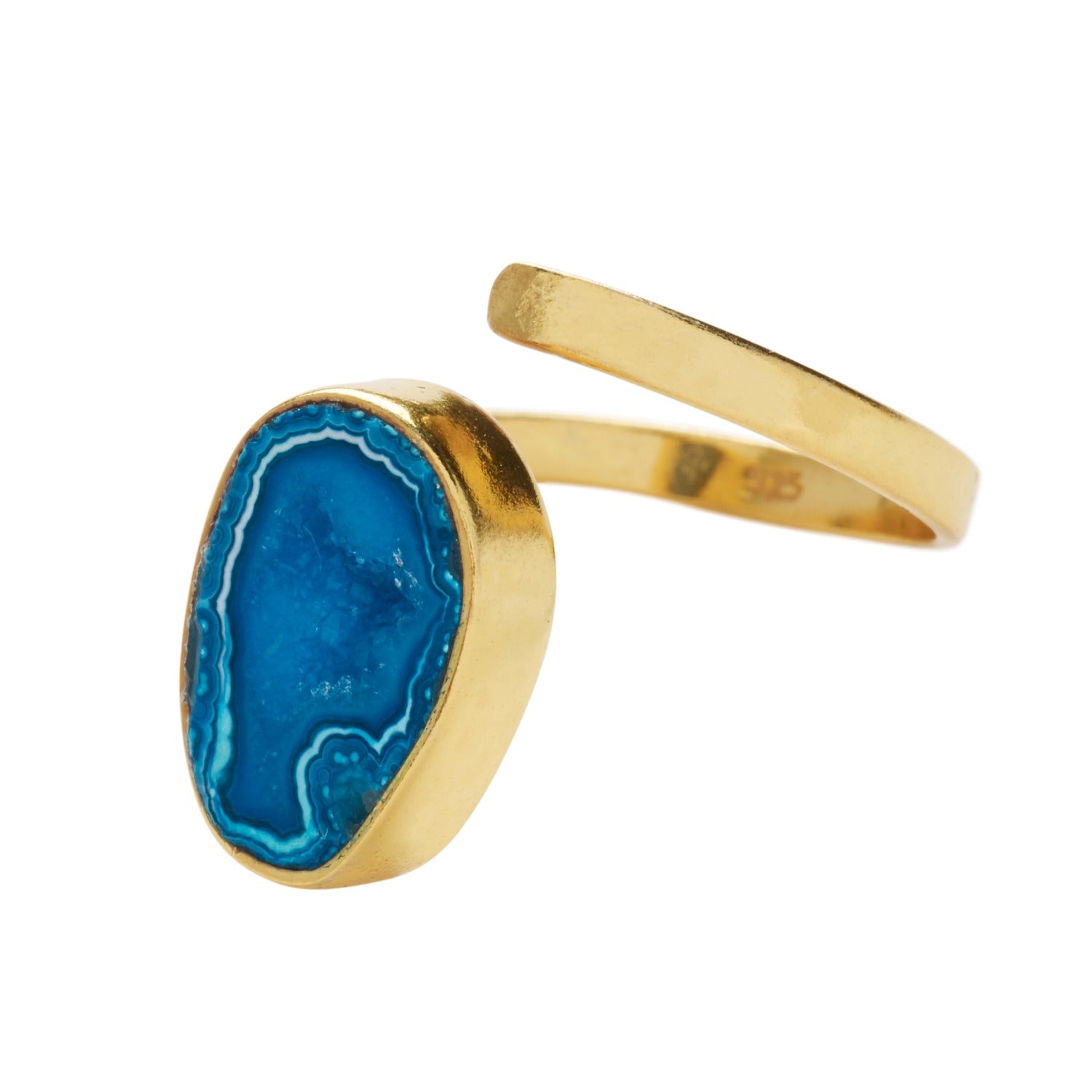 Electric Blue Crystal Adjustable Gold Pinky Ring