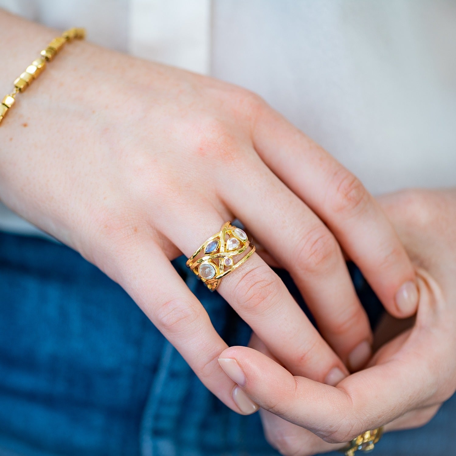 Liana Gold Ring Green Amethyst Onyx Peridot