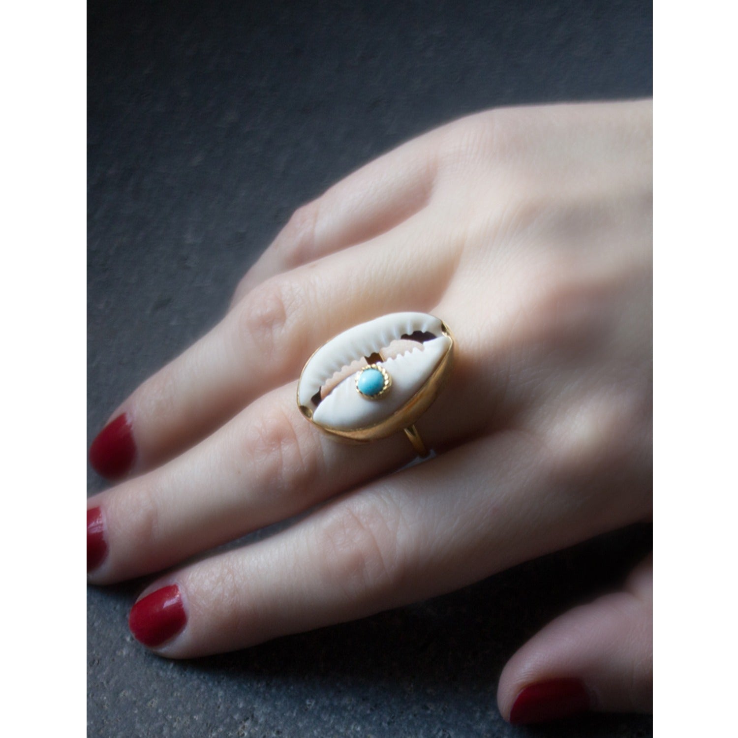 Turquoise Spot Cowry Ring