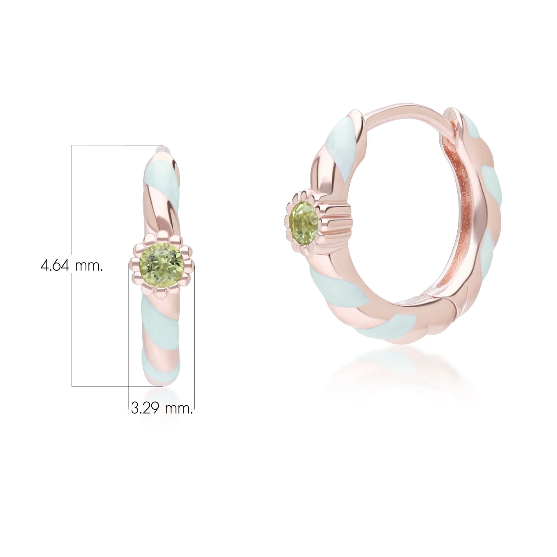 Green Enamel Round Peridot Hoop Earrings In Rose Gold Plated Sterling Silver