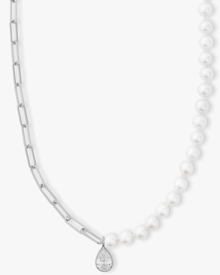 samantha-half-chain-pearl-necklace-30-inch-with-detachable-teardrop-in-silver