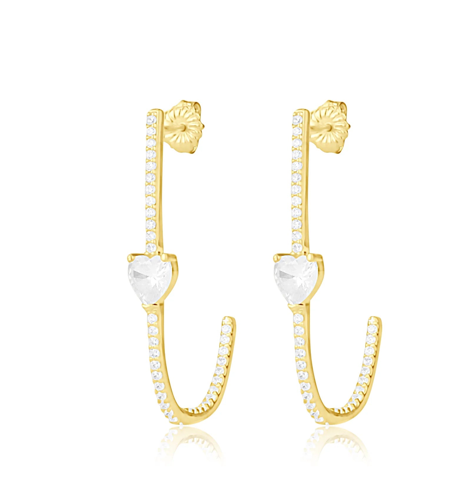 Solitaire Heart Pave J Hoop Earrings