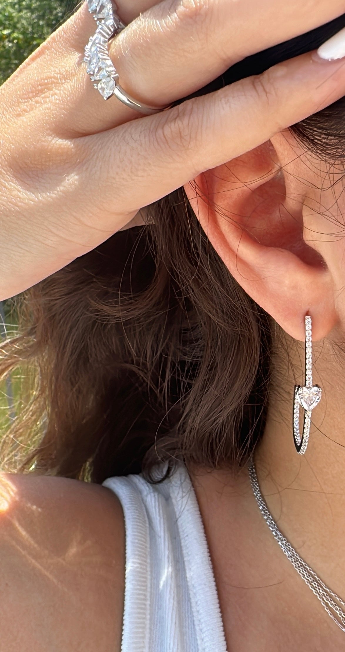 Solitaire Heart Pave J Hoop Earrings