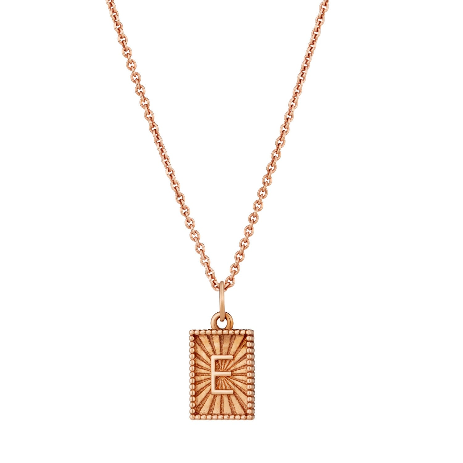 Rose Gold Plated Sunbeam Rectangle Initial Charm Necklace