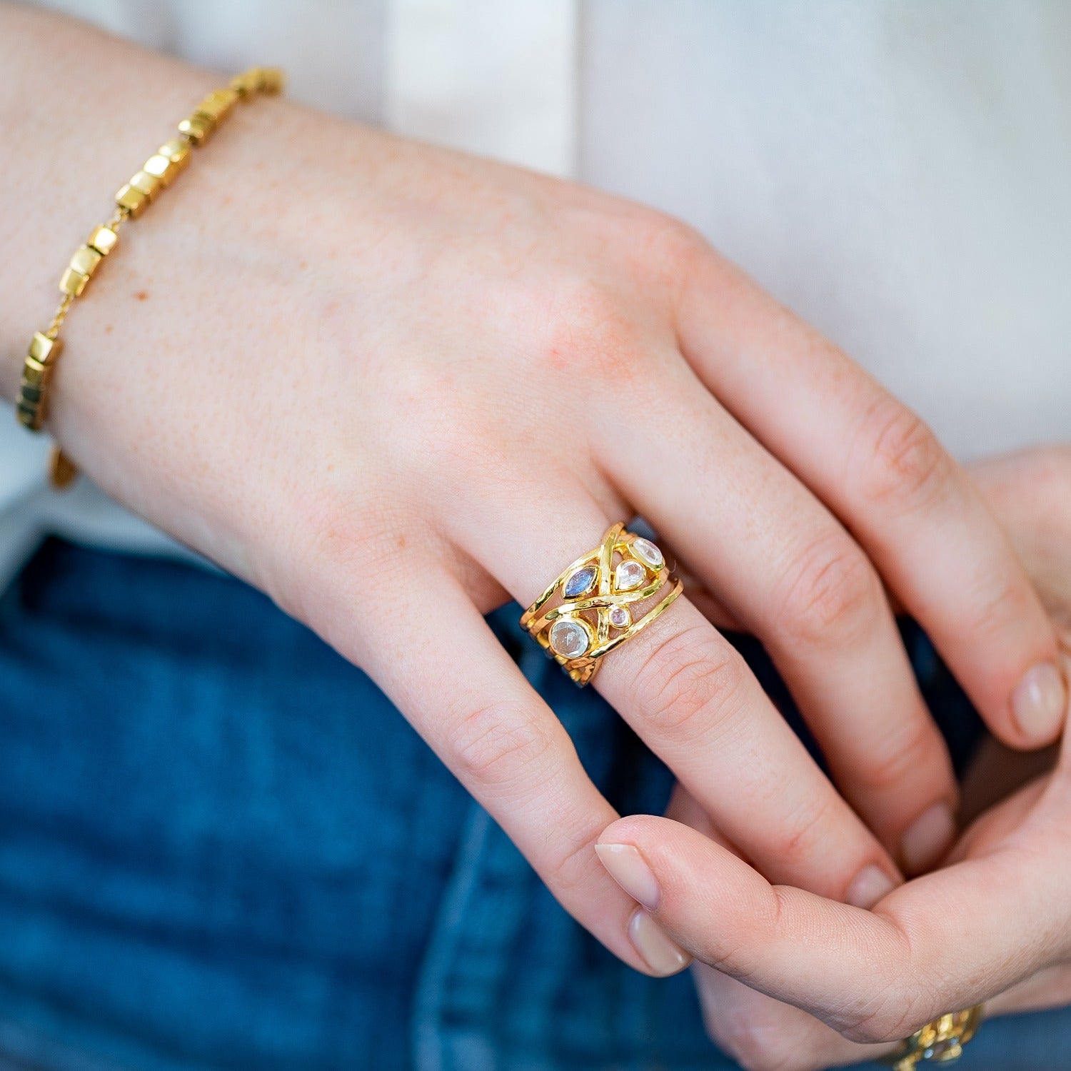 Liana Gold Ring Lapis Lazuli Moonstone