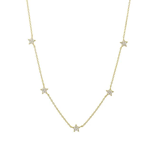 Gold Pave Star Station Choker Necklace