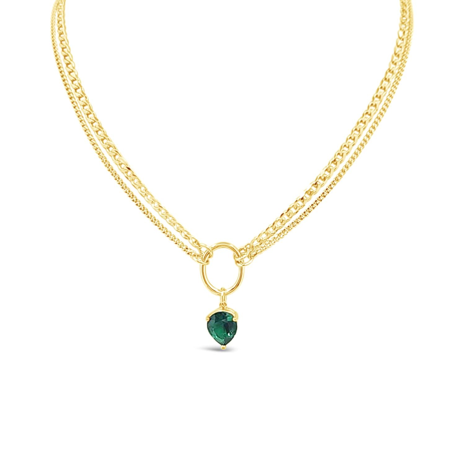 Statement Curb Necklace Emerald Gold